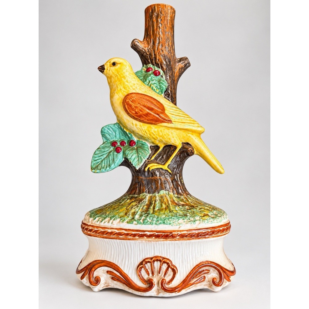 Vtg 60s Hand Painted Bird on Branch 10" Bud Vase Porcelain Imported from Italy
